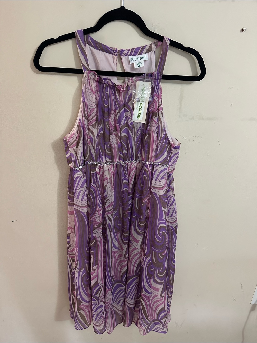 Motherhood Maternity Purple and Lavender Swirl Halter Dress